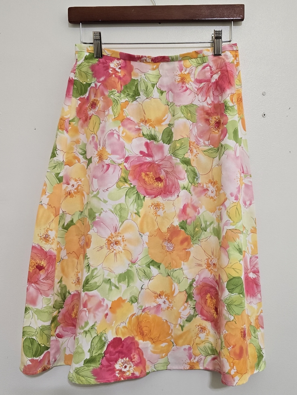 TALBOTS size 4 Spring Floral Tencel Lyocell A Line Knee Length Zip Skirt USA